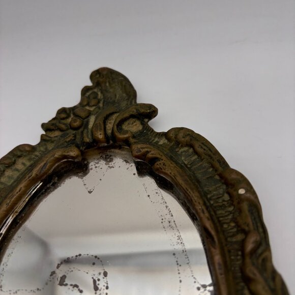 Vintage Brass Oval Hand Held Antique Style Vanity Collectible Mirror - Picture 8 of 16